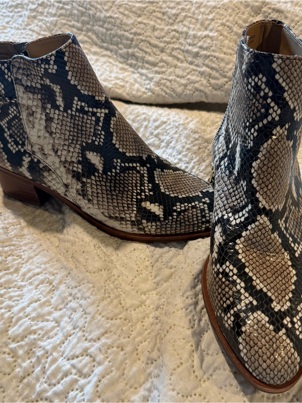 Talbots Snake-Print Ankle Boots in Black & Cream Size 8M
